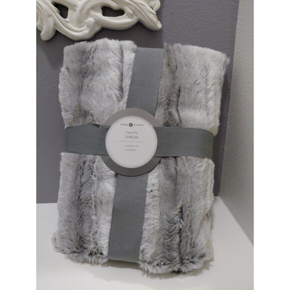 Sleep number faux fur throw Grey and white 50 x 70 - Picture 1 of 5